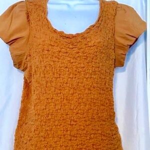 DKNY Yellow/Gold Ladies Short Sleeve Open Neck Top Sz M